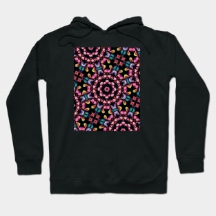 Pink Floral Fractal on Black Hoodie